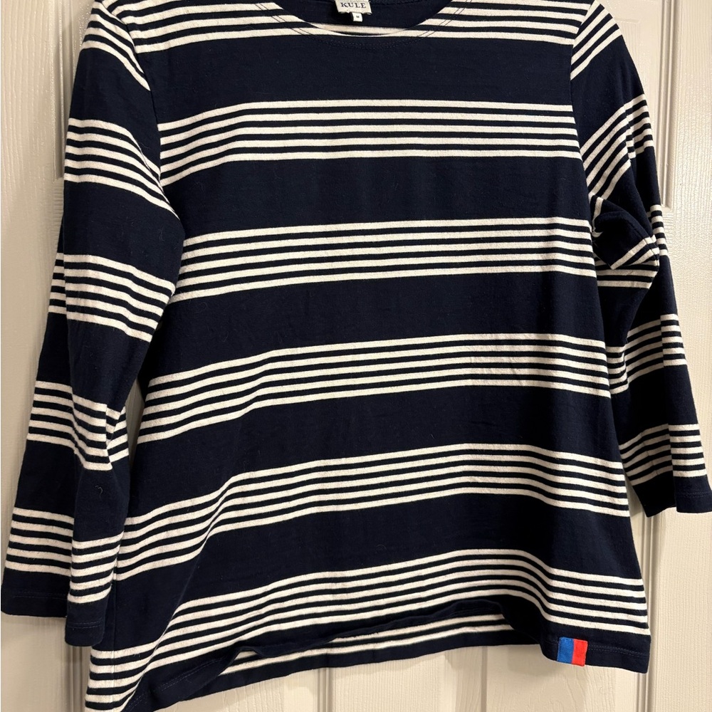 KULE Navy and White Striped Long Sleeve Tee